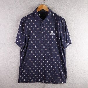 G/FORE Wynn Golf Club Mens Navy Glitch Skull Crossbones Polo Shirt Large L